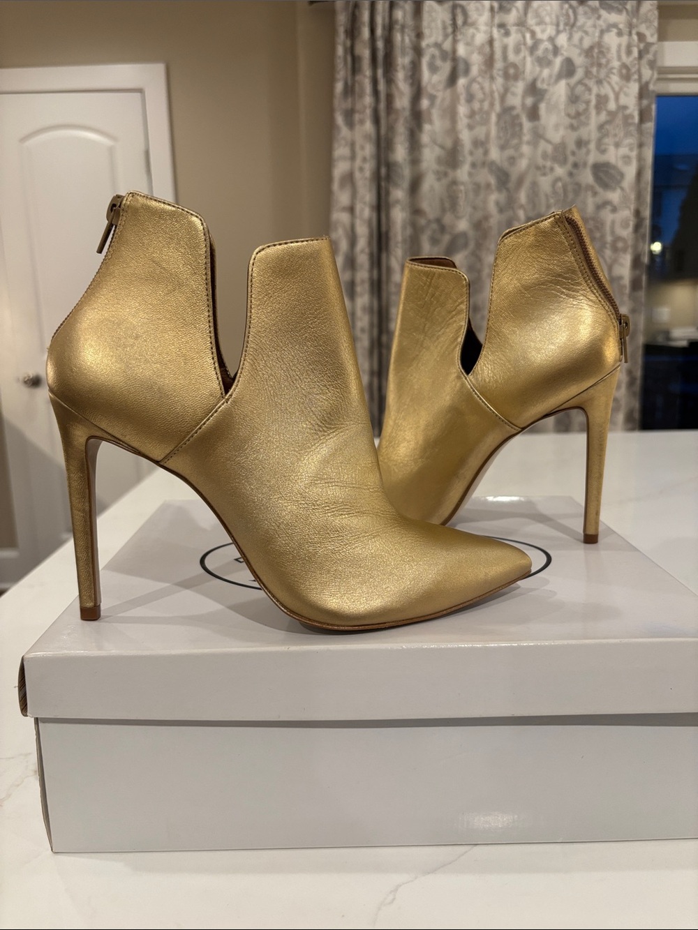 Steve Madden Gold Metallic Cutout Stiletto Ankle Boots